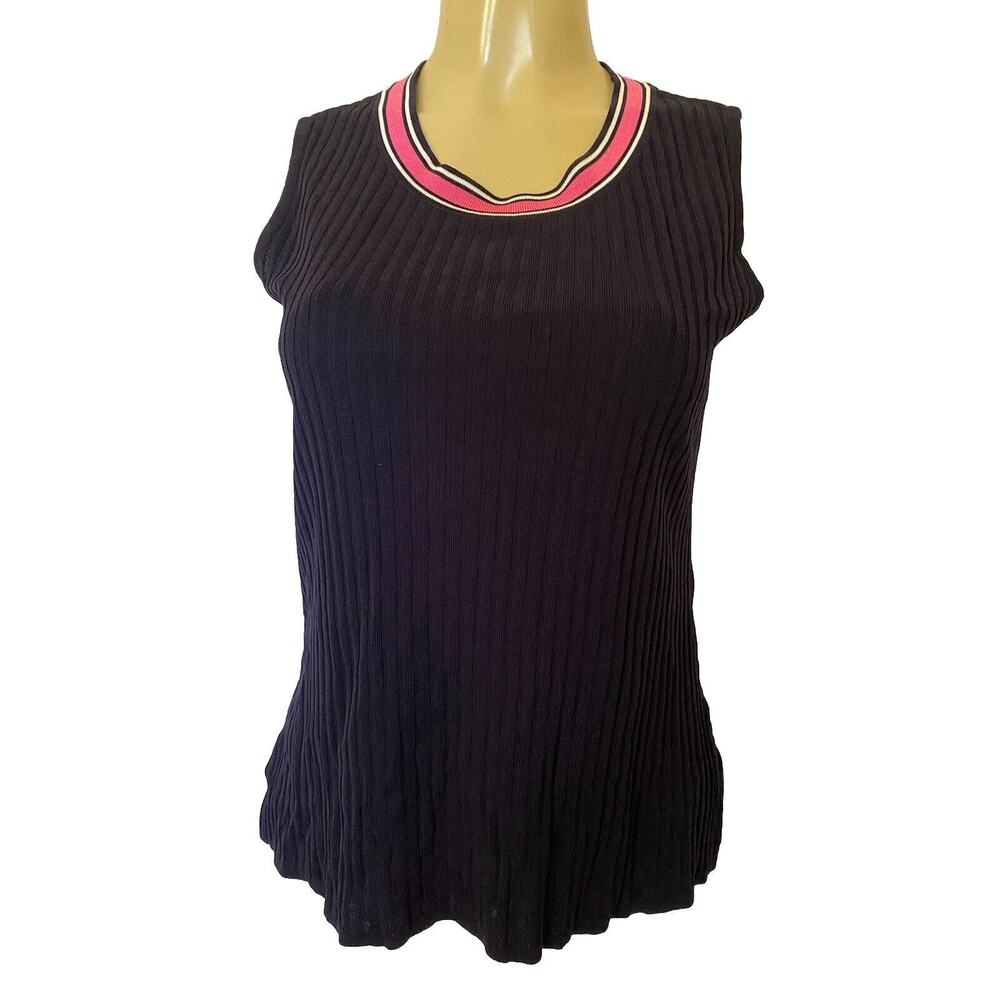 Exclusively Misook Tank Top Blouse Shirt Sleeveless Navy Blue Ribbed Kni…